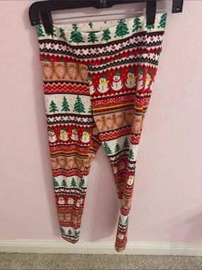 No Boundaries Girls Holiday Snowman & Tree Leggings in Red, Green, White